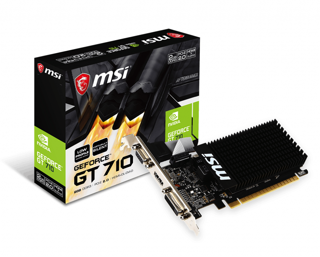 nVIDIA GeForce GT 710 2GB LP <br>Core Clock: 954 MHz, 1x HDMI/ 1x DVI/ 1x VGA, Max Resolution: 4096x2160 nVIDIA GeForce GT 710 2GB LP <br>Core Clock: 954 MHz, 1x HDMI/ 1x DVI/ 1x VGA, Max Resolution: 4096x2160